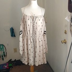 Cream and Black Cold Shoulder Dress